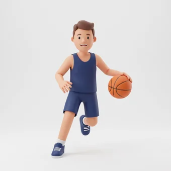 A basketball player in a blue uniform driving with the ball