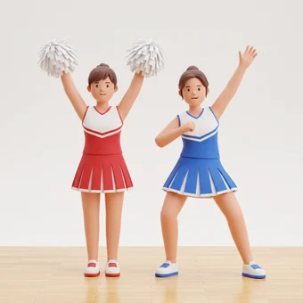 A cheer squad completing a stunt on the sideline
