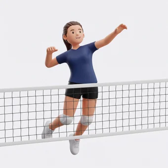 A volleyball player rising for a spike at the net