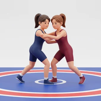Two wrestlers competing on the mat