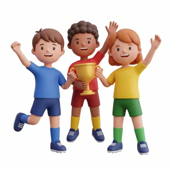Youth league players of mixed ages and genders celebrating together